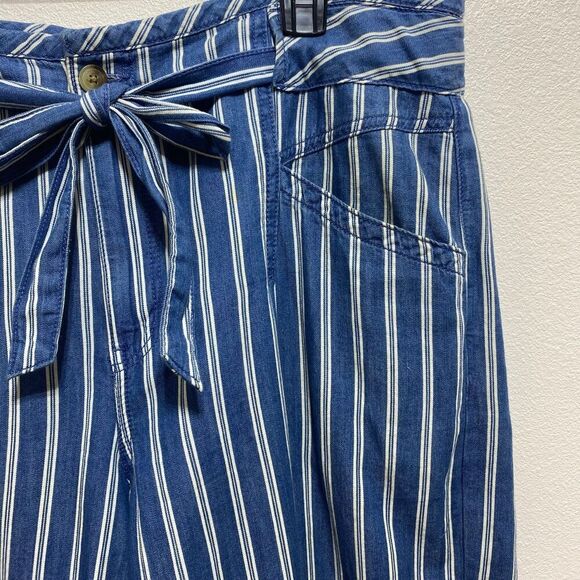 American Eagle Chambray Hi Rise Wide Leg Striped Pant Tie Waist Women’s Size 18 - Picture 3 of 10